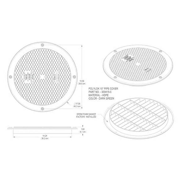 Polylok 15" Heavy Duty Flat Cover/Lid for Corrugated Pipe (PN: 300415-C)
