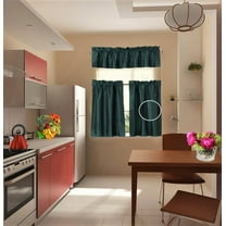 3-Piece 7LO Hunter Green Blackout Rod Pocket Kitchen Curtain Set, SOLID Design Tier Panels with One (1) Matching Swag Valance Included