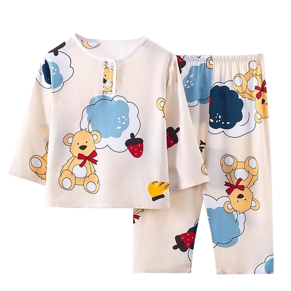 Odeerbi 1-12 Años Niños Niñas Pijamas de Algodón de Verano Camisetas de Manga Larga Pantalones Conjunto Estampado Suave Ropa de Dormir Conjunto de Dos Piezas