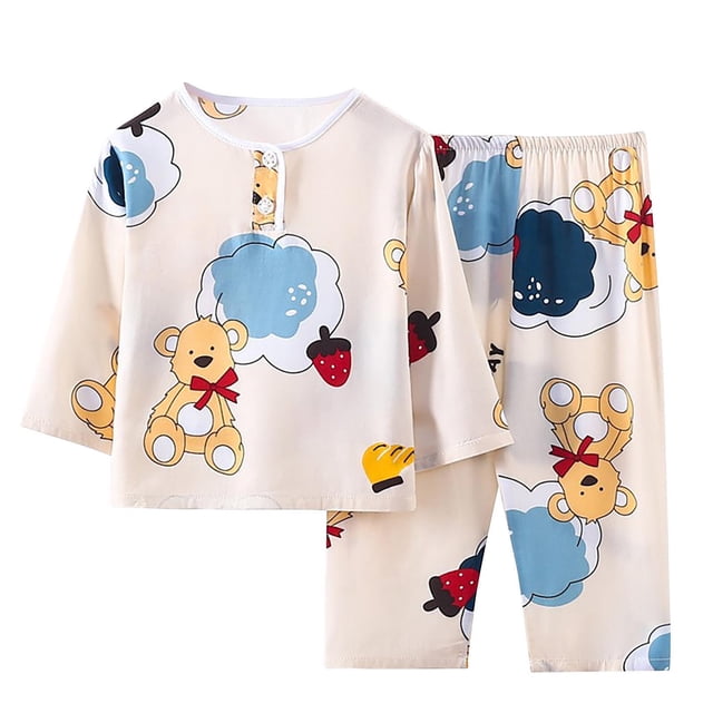 Odeerbi 1-12 Años Niños Niñas Pijamas de Algodón de Verano Camisetas de Manga Larga Pantalones Conjunto Estampado Suave Ropa de Dormir Conjunto de Dos Piezas