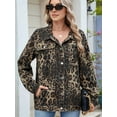 thumbnail image 3 of Womens Jean Jackets Long Sleeve Fashion Button Down Denim Jacket with Pockets Leopard Print M, 3 of 7