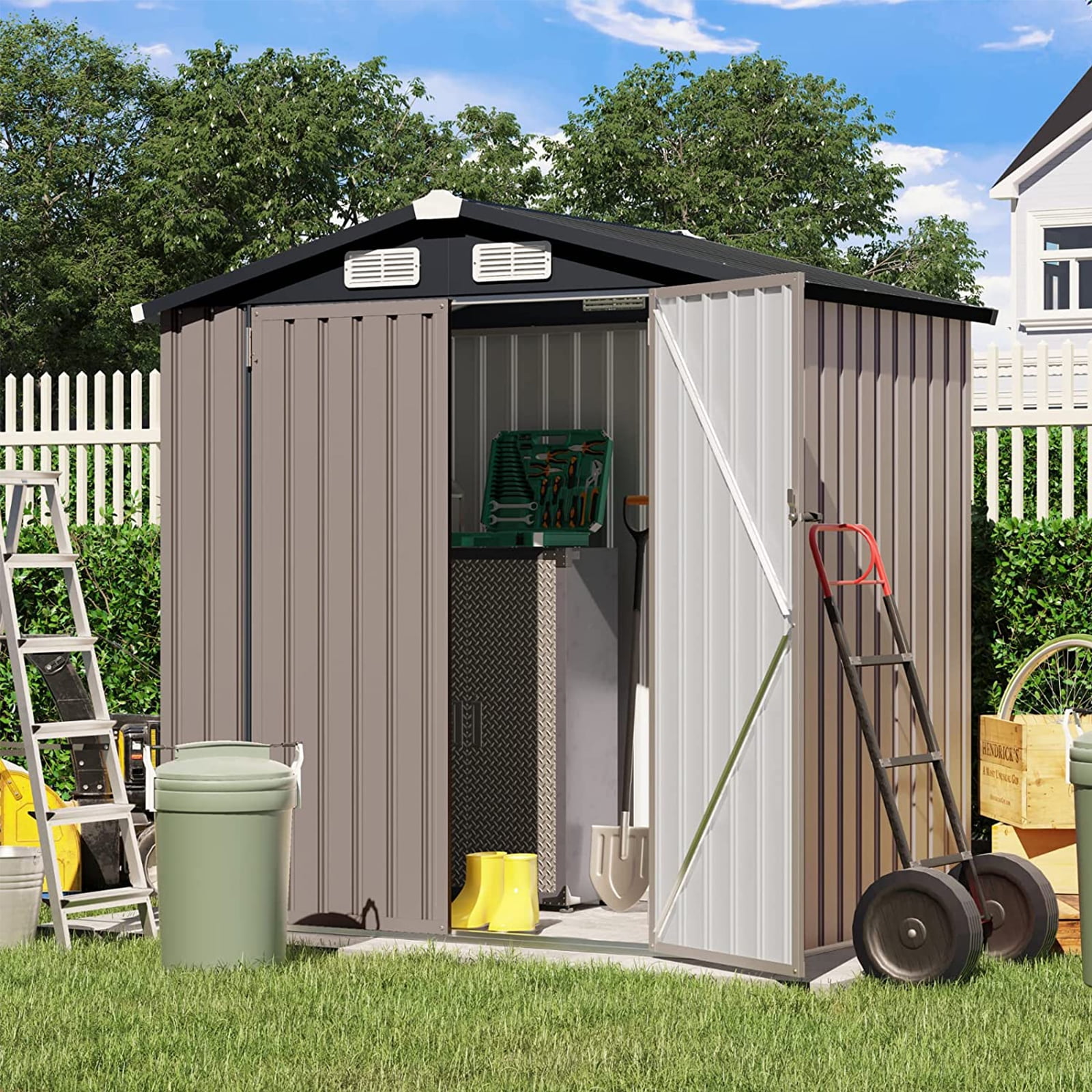 Outdoor Storage Shed, 6'x4' Galvanized Metal Steel Weather Resistant
