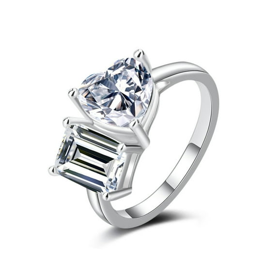 4Cttw Toi Et Moi Ring for Women D Color VVS1 Clarity Emerald/Heart Shaped Moissanite Engagement Ring Sterling Silver Double Stone Ring