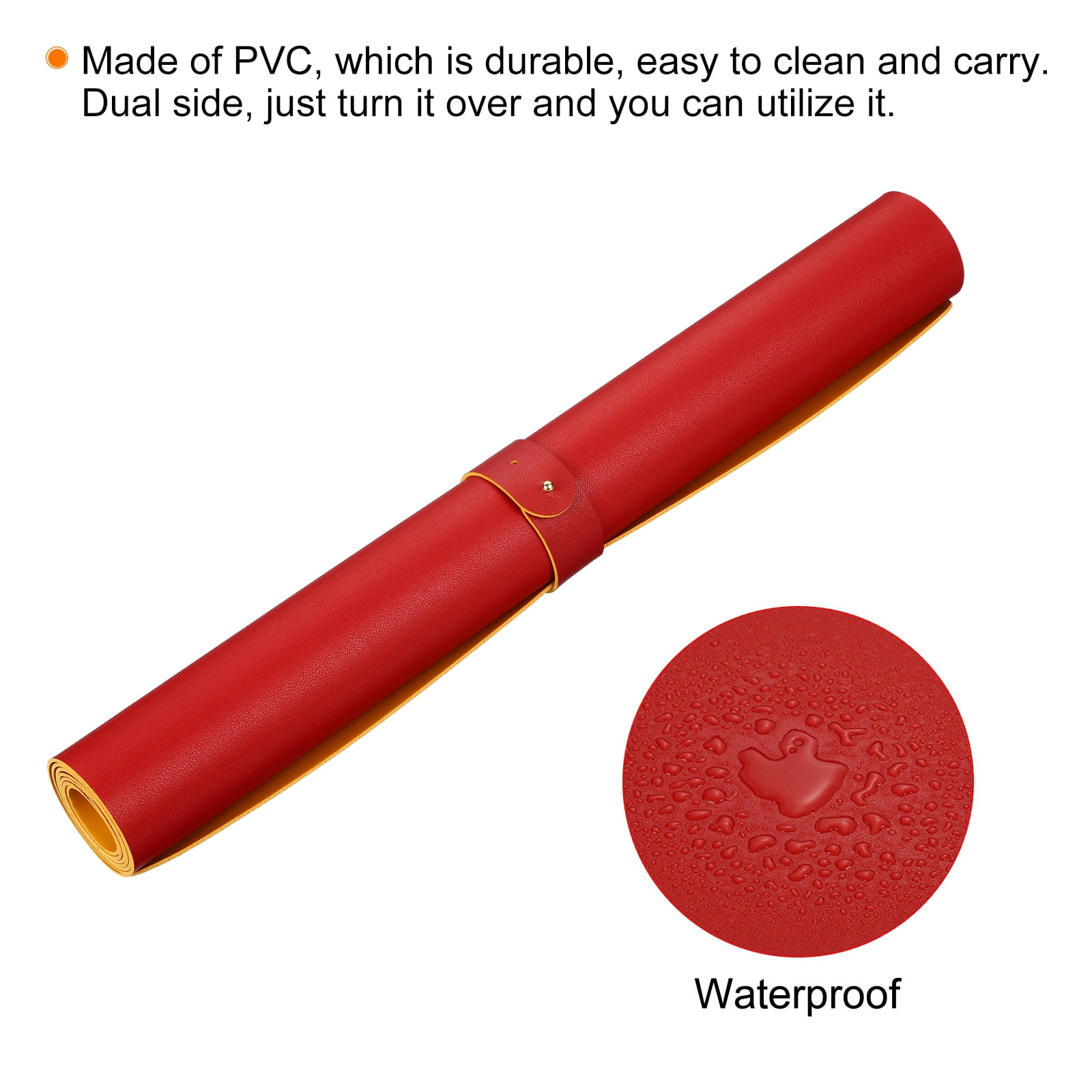 Uxcell 35.43"x17.72" Desk Mat Protector, PU Leather Dual Side Waterproof Mouse Pad Writing Mat for Office Home, Red, Yellow