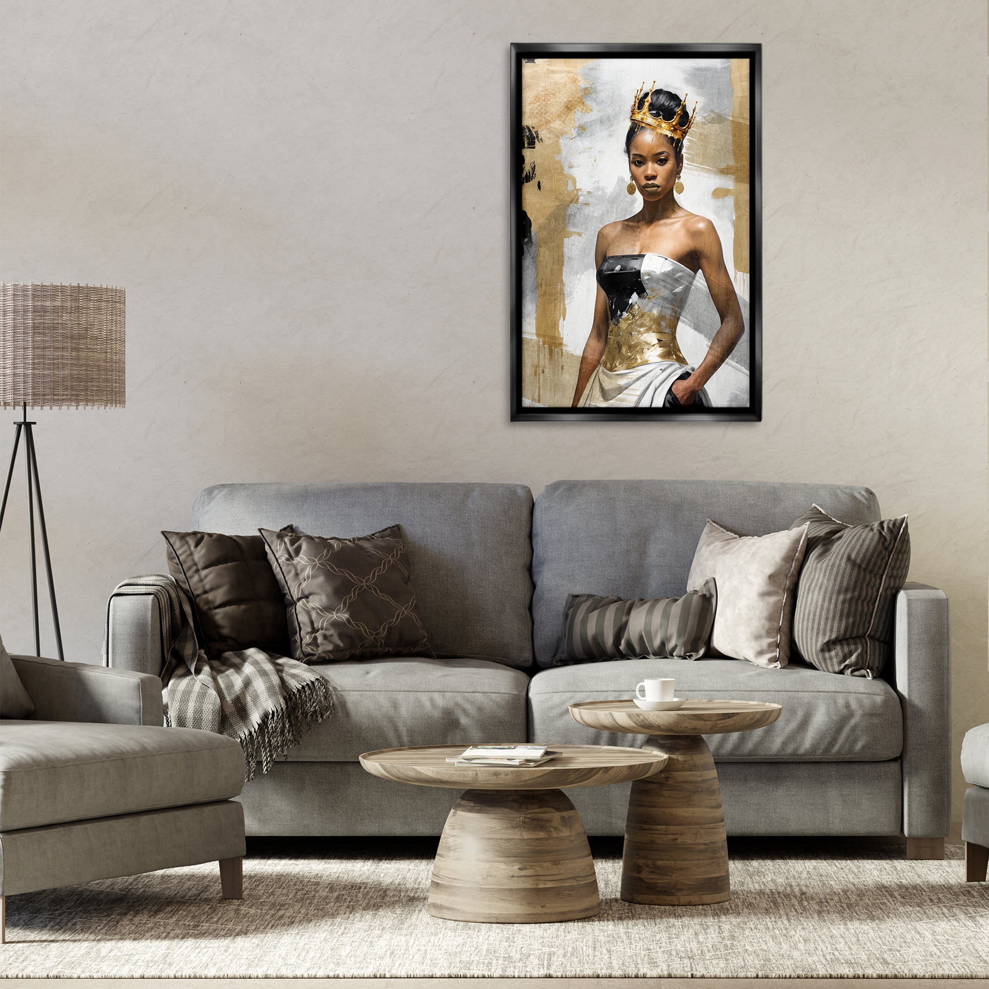 Stupell Industries Glam Abstraction Woman People Painting Black Floater Framed Canvas Art Print Wall Art, 21 x 31