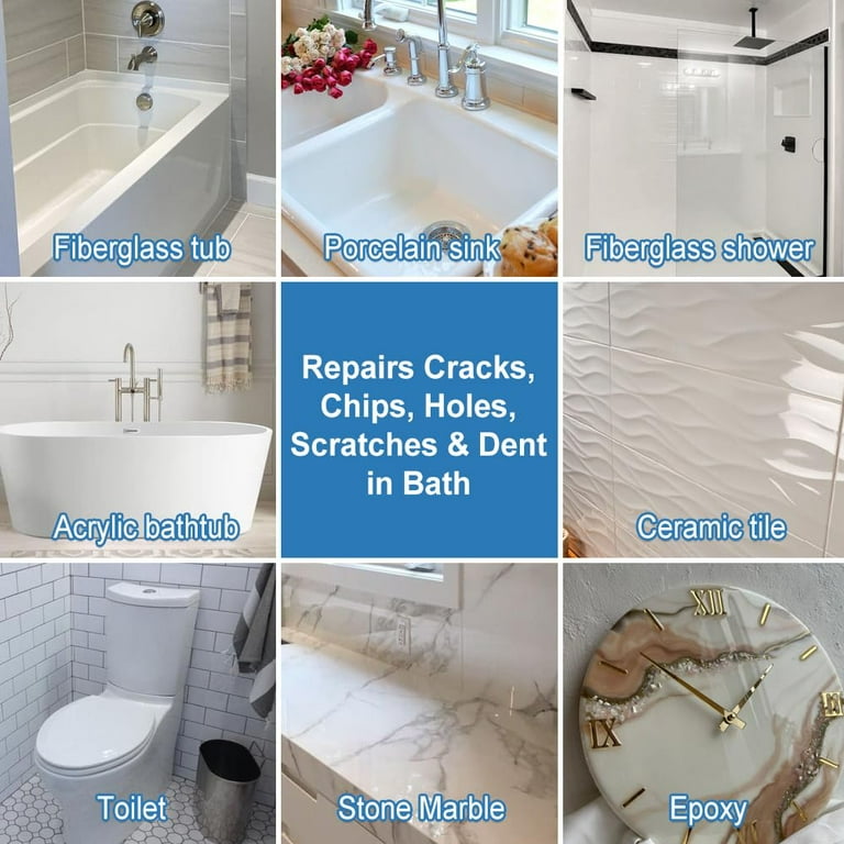 Tub, Tile and Shower Repair Kit Fiberglass Repair Kit, Porcelain Repair  Kit, Bathtub Repair Kit, White Toilet Ceramic Repair Kit for Cracked  Bathtub
