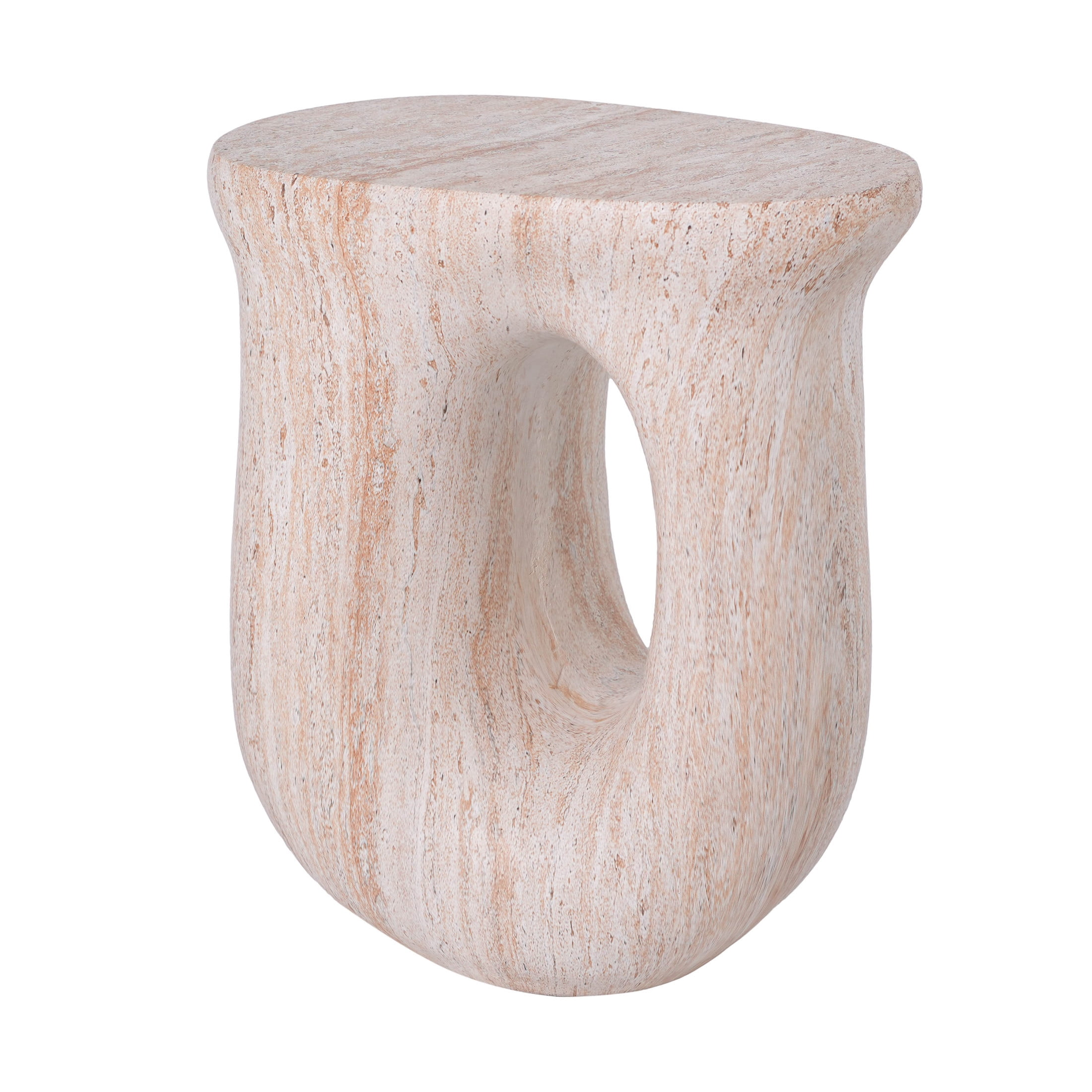 Christopher Knight Home 18.9" U-Shaped MGO Stone Marble Accent Side Table, Indoor Outdoor Use, Beige