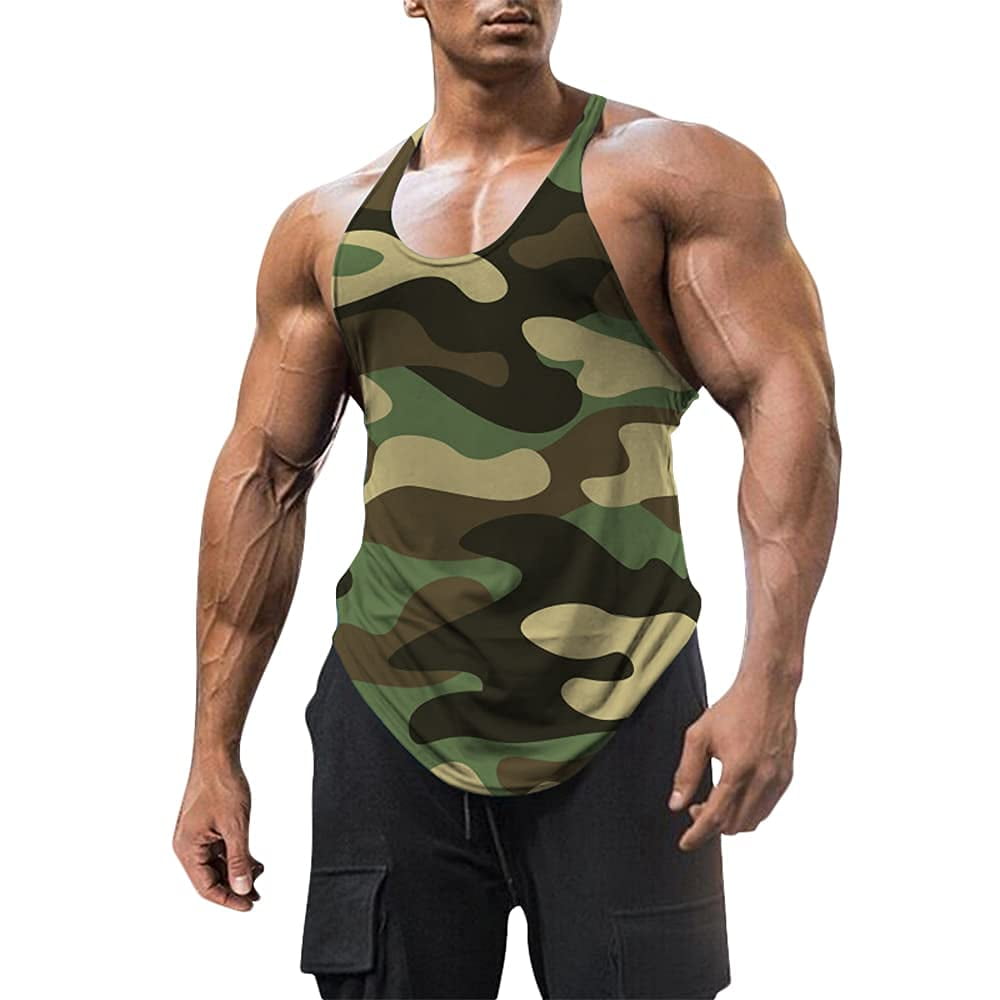 Sherrylily Men Cotton Workout Tank Tops Dry Fit Gym Bodybuilding Training  Fitness Sleeveless Muscle T Shirts 