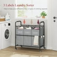 thumbnail image 3 of 3-Bag Laundry Sorter Cart with Lockable Wheels, Heavy Duty Storage Basket for Clothes, 3 of 7