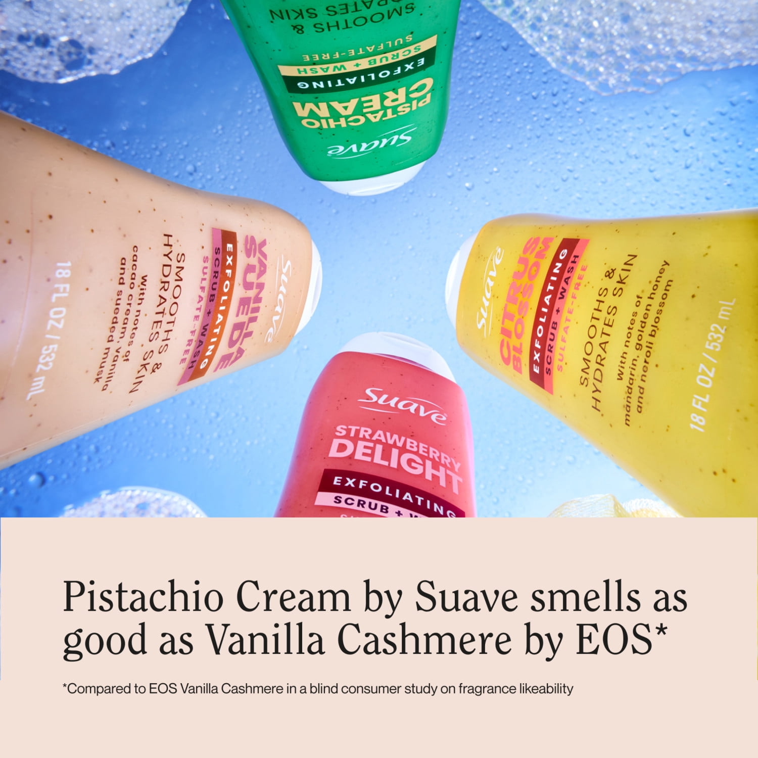 (2 pack) Suave Pistachio Cream Exfoliating Body Wash & Scrub with Glycerin & Vitamin E, Sulfate-Free Hydrating Cleanser for Soft, Smooth Skin, 18 fl oz