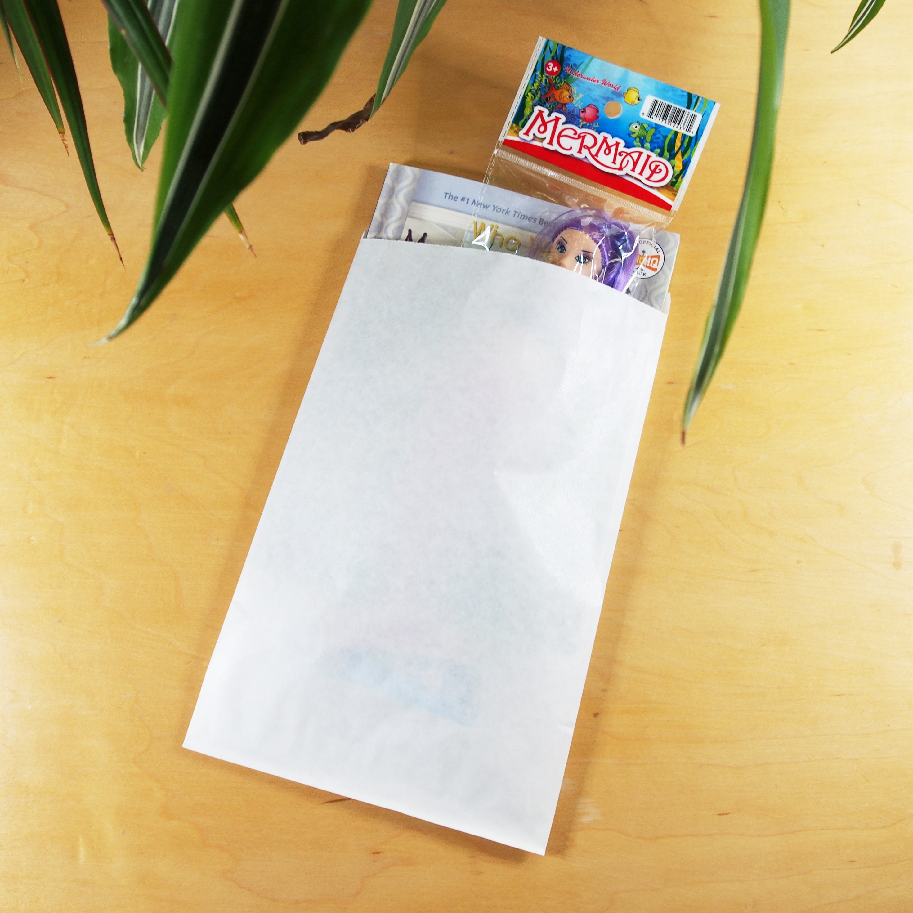 50 Qty 6" x 9" Decorative Flat Paper Gift Bags - Plain White Kraft Bags - for Sales/Treats/Parties Cookies/Gifts - N'icePackaging