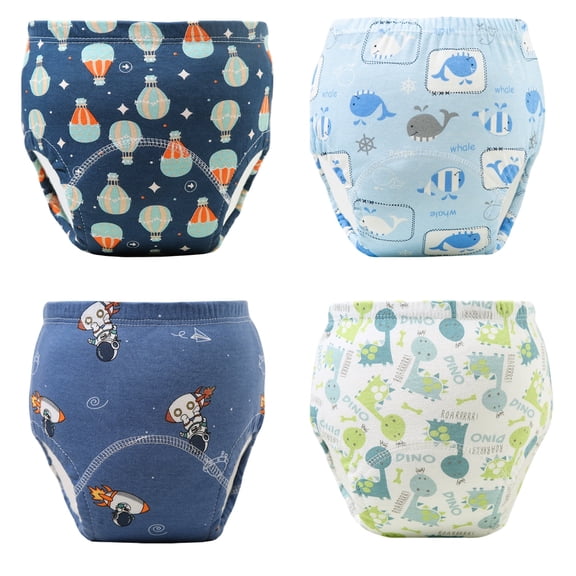 4 Pack Toddler Potty Training Pants - Washable Cotton Soft Absorbent Underwear for Boys & Girls