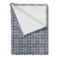 thumbnail image 2 of Geometric Soft Flannel Fleece Blanket, Ornamental Abstraction of Shapes Antique Victorian Design Ogee and Stars, Cozy Plush for Indoor and Outdoor Use, 50" x 60", Beige and Navy Blue, by Ambesonne, 2 of 5