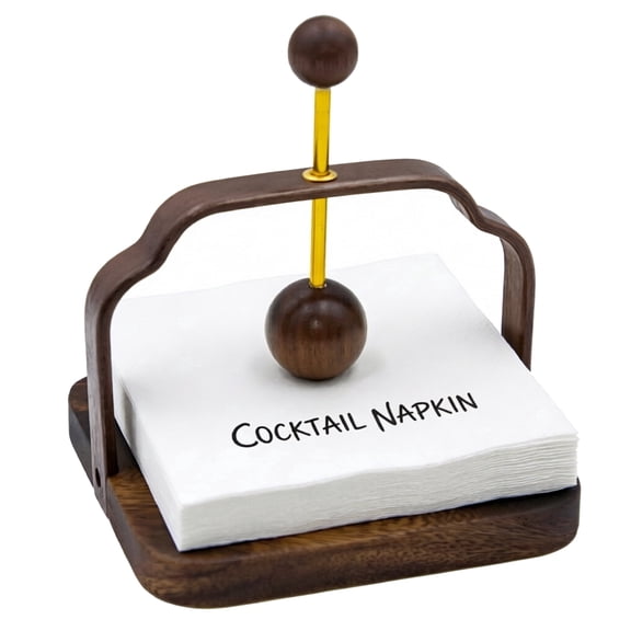 Taikonlab Walnut Cocktail Napkin Holder with Weighted Arm, Flat Napkin Dispenser for 5x5 Inch Cocktail Napkins