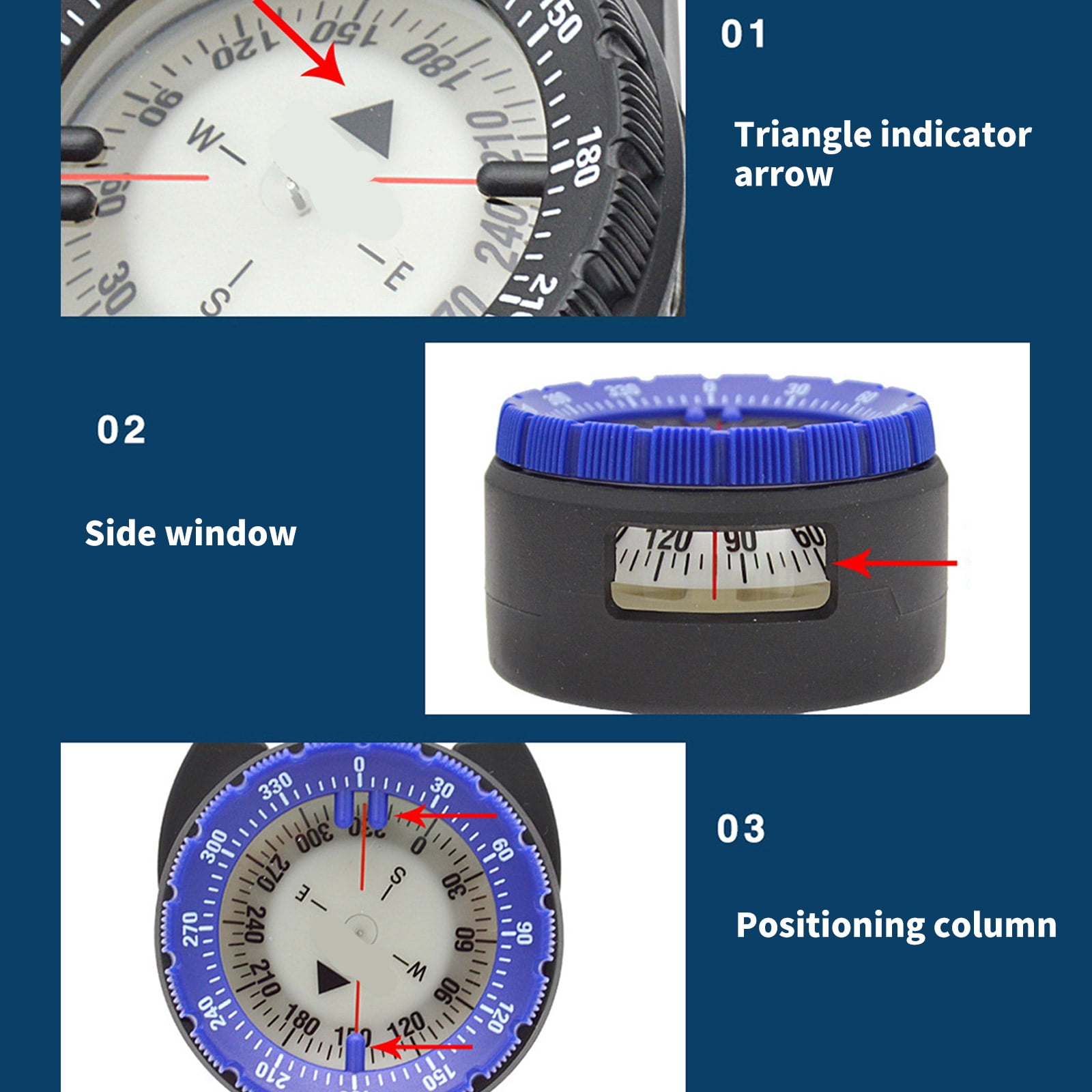 Diving Compasses with Pipe Clamp Designs, Compasses Glowing Compasses Night Waterproof Underwater Navigations Compasses