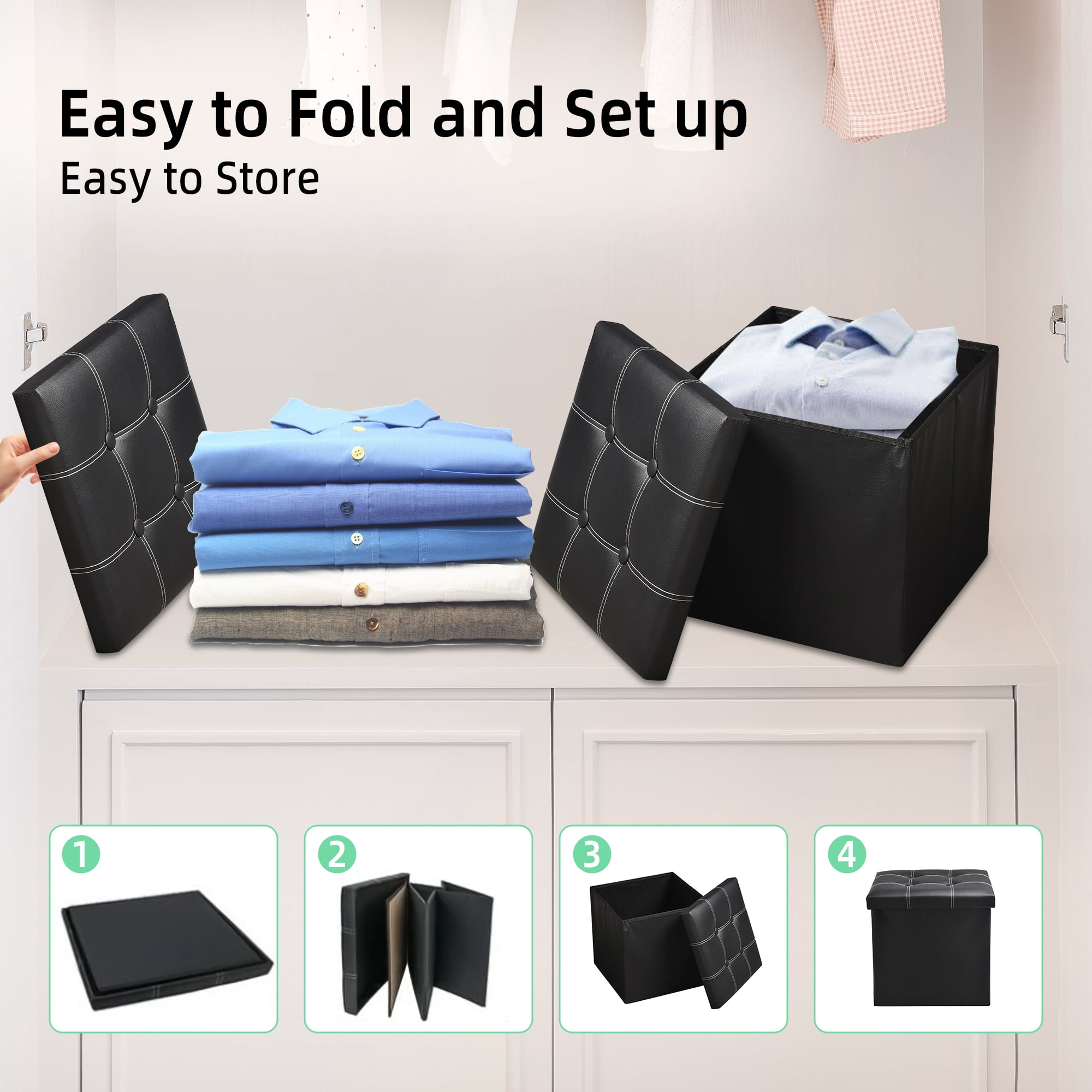 OUTMASTER Ottoman With Storage,Foldable Small Foot stool with Thickened Foam Cushion,14.9*14.9*13.8