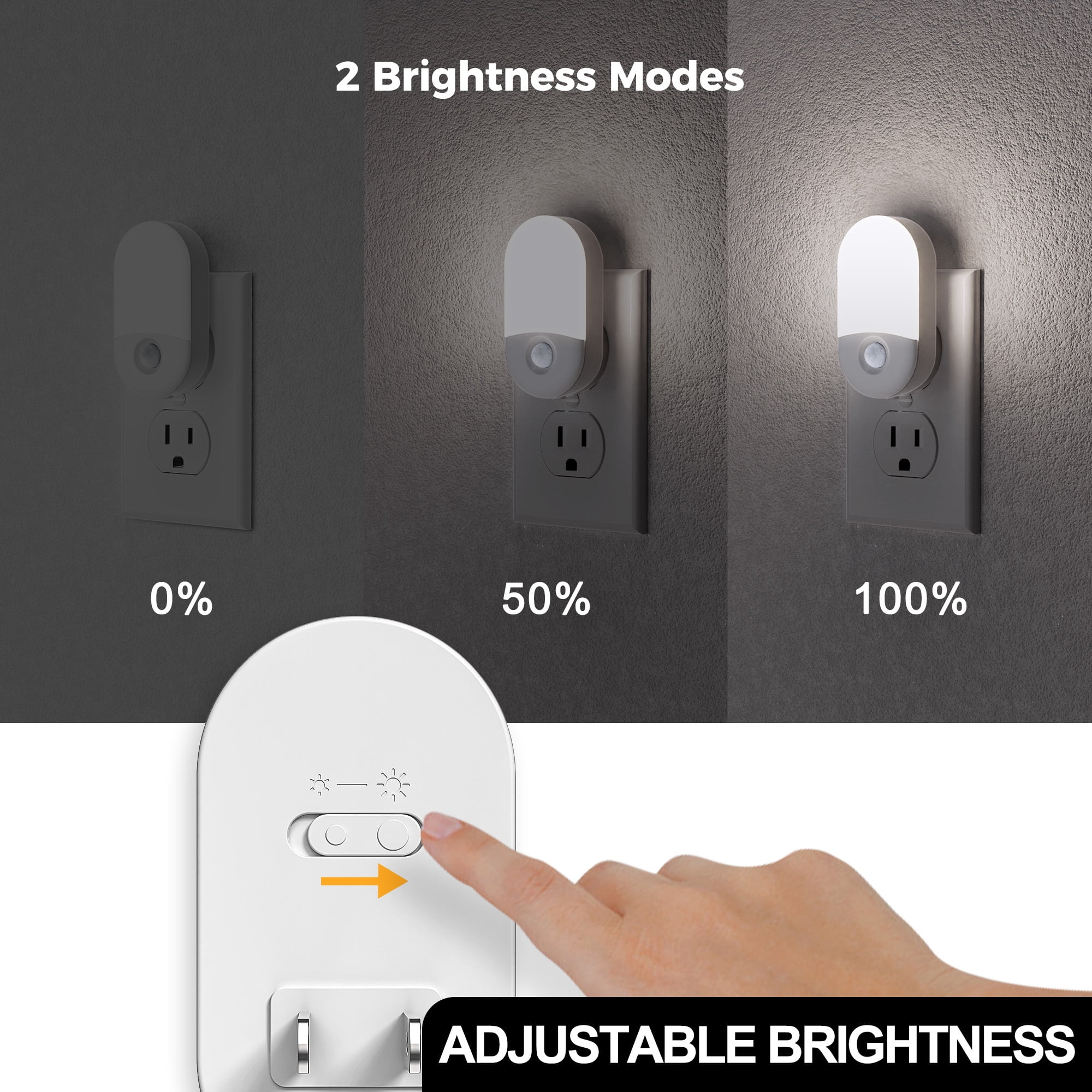 YANSUN Motion Sensor Night Light Plug in, 5000K Daylight White, Adjustable Brightness for Bathroom, Bedroom, Hallway(2-Pack)