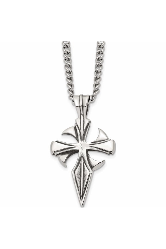 Stainless Steel Antiqued And Polished Dagger Cross 22In Necklace Made In China -Jewelry By Sweet Pea