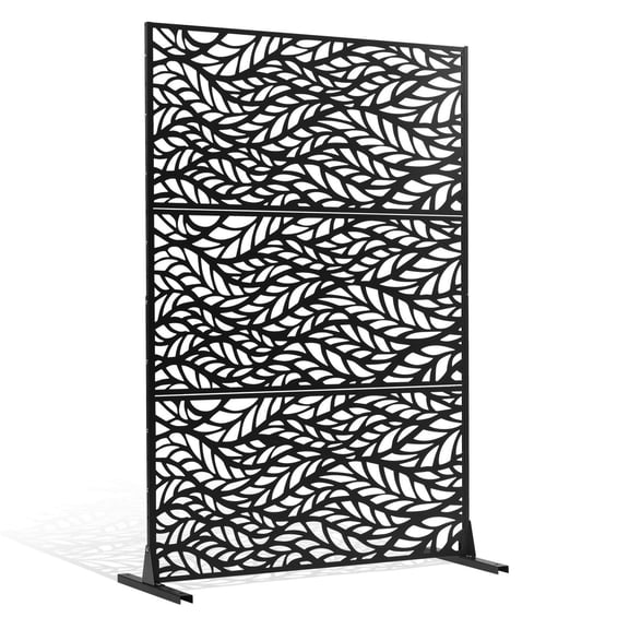 Dranite 47" x 72" Metal Privacy Fence Screen Panel for Patio - Durable Decorative Outdoor Wall, Black