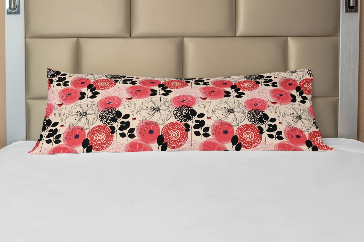 Floral Body Pillow Case Cover with Zipper, Modern Abstract Big Circled