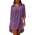 thumbnail image 5 of Womens Swimsuit Cover Up Turn Down Collared Short Sleeve Bathing Suit Coverup Summer Loose Fit Beach Cover Ups, 5 of 6