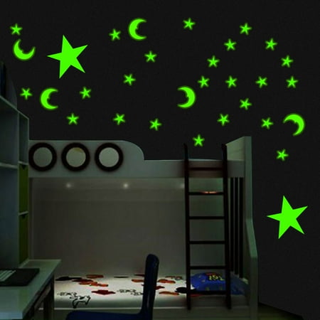 200pcs Self Adhesive Glow In The Dark Cute 3d Star Moon Wall