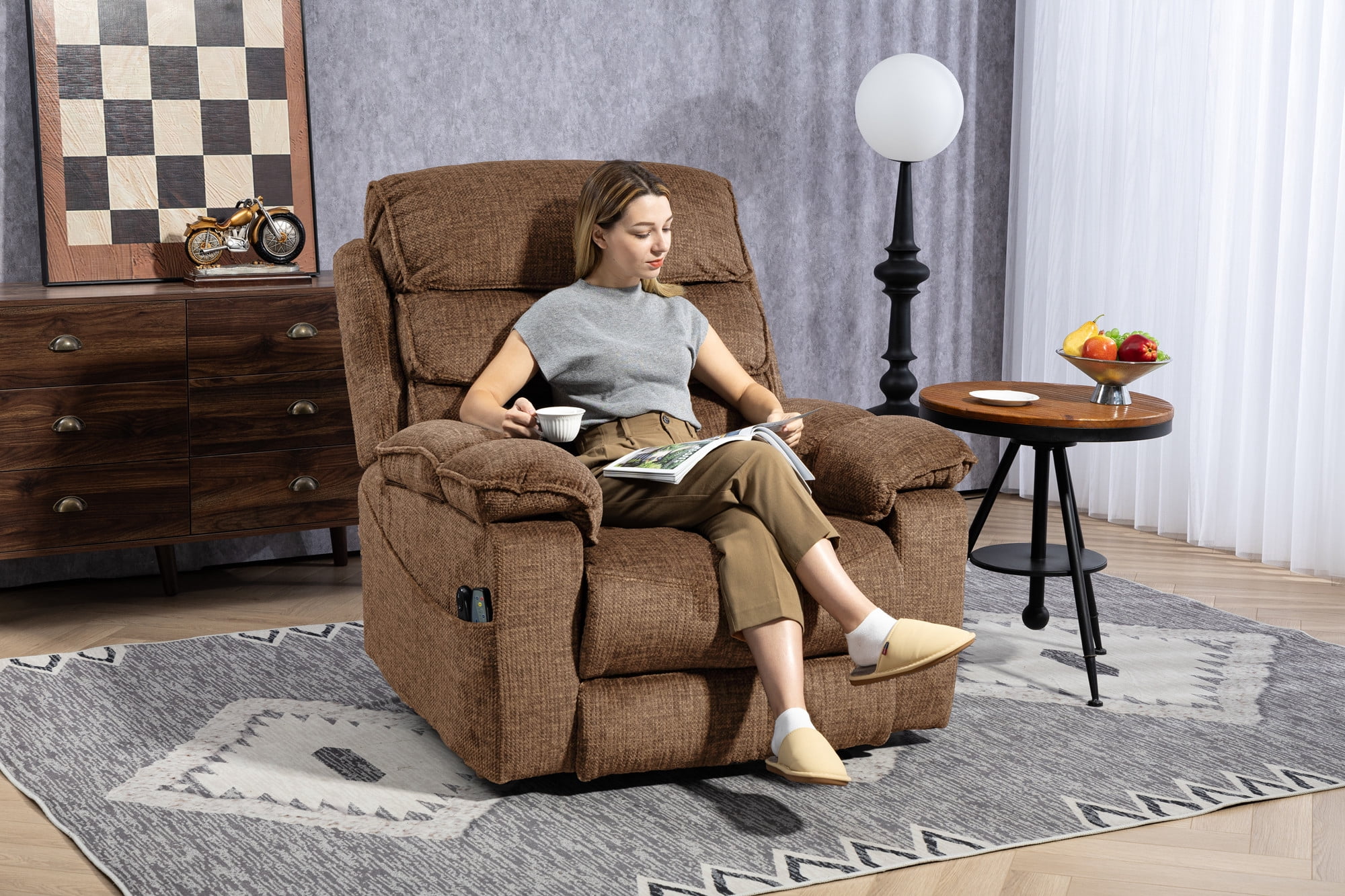 LITVZ Power Lift Chair with Heat and Massage for Elderly Big Man 400lb, 27in Extra Wide Lay Flat Recliner with Hidden Cup Holders, Infinite Position Lifting Recliners for Seniors, Extended Footrest