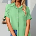 thumbnail image 2 of Women's Button Down Shirt Short Sleeve Collared Solid Work Blouses with Pocket Summer Beach Casual Business Tunic Tops Z001-Green S, 2 of 5