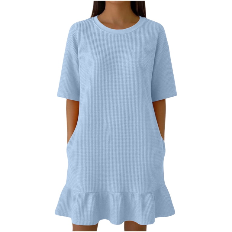 Bxsruta Women's Waffle Knit T-Shirt Dress with Pockets