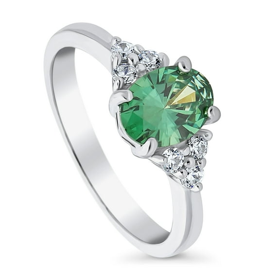 BERRICLE Sterling Silver Solitaire Rings Green Oval Cut Cubic Zirconia CZ Promise Ring for Women, Rhodium Plated 1.2 Carat Size 9