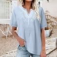 thumbnail image 2 of OSOLU Women V-Neck Solid Color Women Loose Pullover Short Sleeve Summer T-Shirt Tee Tops Breathable Dailywear, 2 of 6