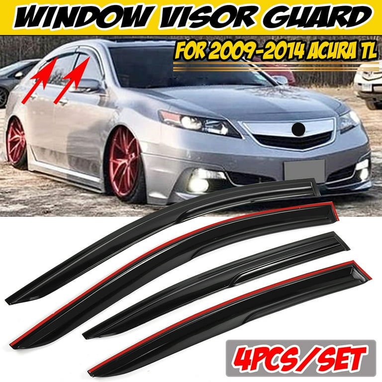 FOR 09 14 ACURA TL CLIP ON SMOKE TINTED LUXURY SIDE WINDOW VISOR W CHROME TRIM