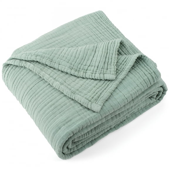 AUQ 100% Cotton Muslin Throw Blanket,Soft Gauze Blanket for Adults,Lightweight Bed and Couch Throw,50"X70",Sage Green,Breathable,Cozy and Comfortable for Year-Round Use