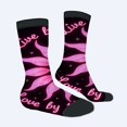 thumbnail image 2 of Four Seasons Universal Socks - 2 Pairs of Unisex Trendy Socks with Vibrant Pink Floral Pattern on Black Background, 2 of 5