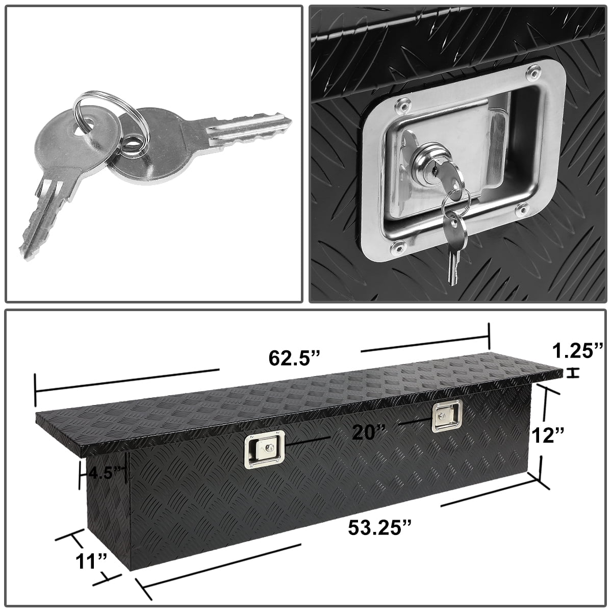 DNA Motoring 63" x 12" x 14" Aluminum Pickup Truck Bed Trailer Storage Tool Box w/Key Lock (Black)