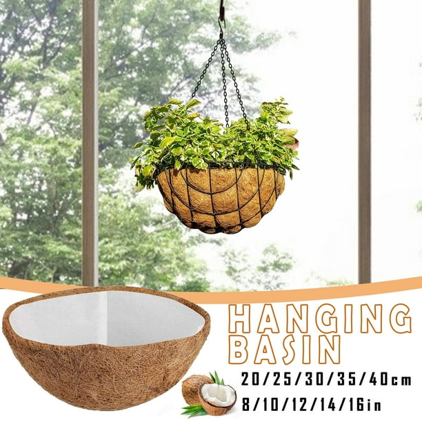 Xihbxyly Forro para Cesta Colgante, Fibra de Coco Natural, Forma Ajustable para Facilitar El Trasplante, Diseño Transpirable E Hidrófobo, Perfecto para Jardín, Uso Interior y Exterior, 1 Unidad.