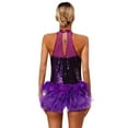 thumbnail image 3 of TiaoBug Women's Glitter Sequins Latin Dance Leotard Dancewear Jazz Ballroom Samba Dance Dress Purple S, 3 of 7