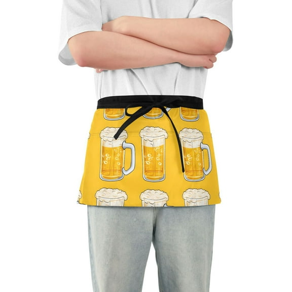 Beer Mugs with Foam Server Apron with 3 Pockets Waterproof Waitress Waist Short Apron for Man Woman 12 Inches