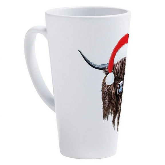 CafePress - Highland Cow Santa Hat Xmas - 17 Oz White Ceramic Latte Mug