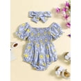 thumbnail image 2 of Suealasg Baby Girls Summer Outfits Short Sleeve Floral Print Romper Headband Sets 6M 12M 18M 24M Infant Newborn Girls Cute Clothes, 2 of 7