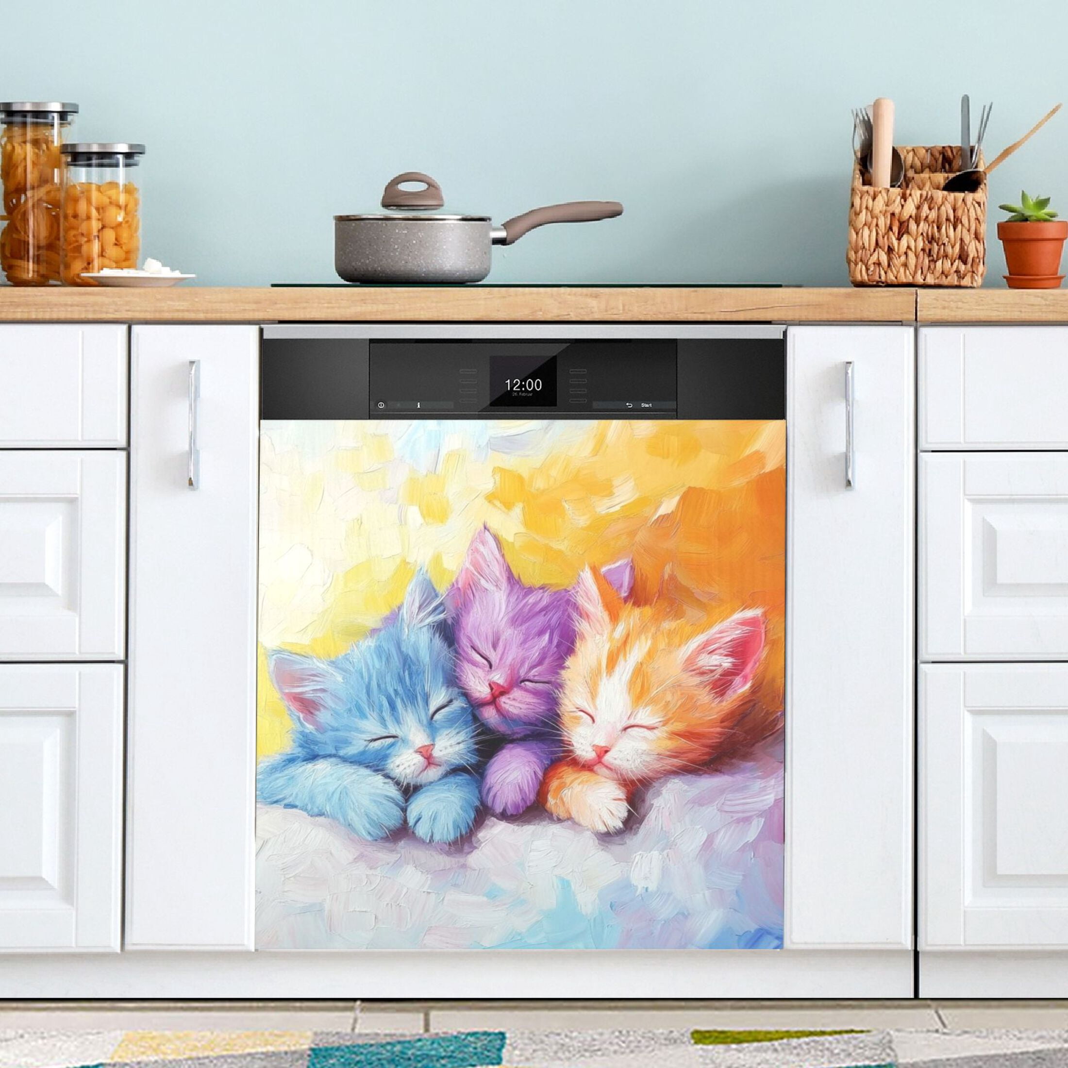 Dishwasher Magnetic Sticker 23x26 Inch Refrigerator Magnetic Sticker Washing Machine Magnetic Sticker Kitchen Panel Magnetic Sticker Home Decor Three Colored Cats