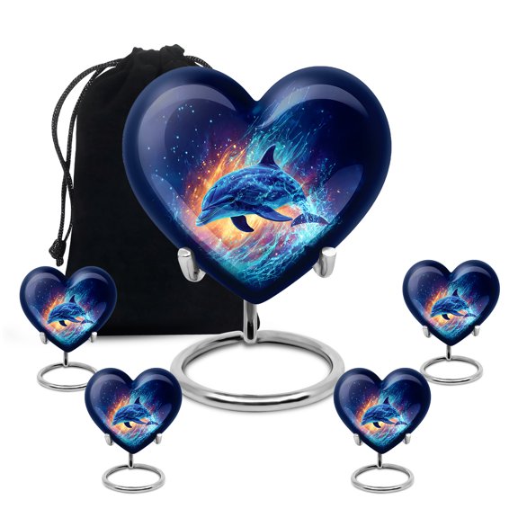 Yatskia Dolphin Decorative Small Funeral Urns for Human Ashes Adult Men and Women, Large Memorial Urn for Ashes Adult, (Heart 8 Inch and 3 Inch)