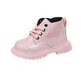 thumbnail image 2 of BLTIBY Girls Ankle Boots Side Zipper Combat Lace Up Sequin Boot Non Slip Printed Comfort Short Boots for Toddler Little Kid Big Kid Pink 4-4.5 Years, 2 of 7