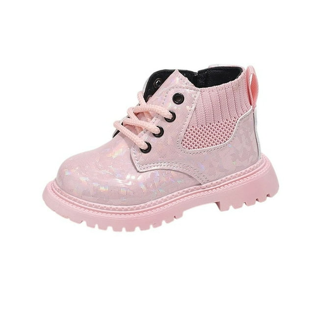 Pink Shiny Patent Leather Ankle Boots For Kids, With British Flair, Ensuring Comfortable Fit For School And Play