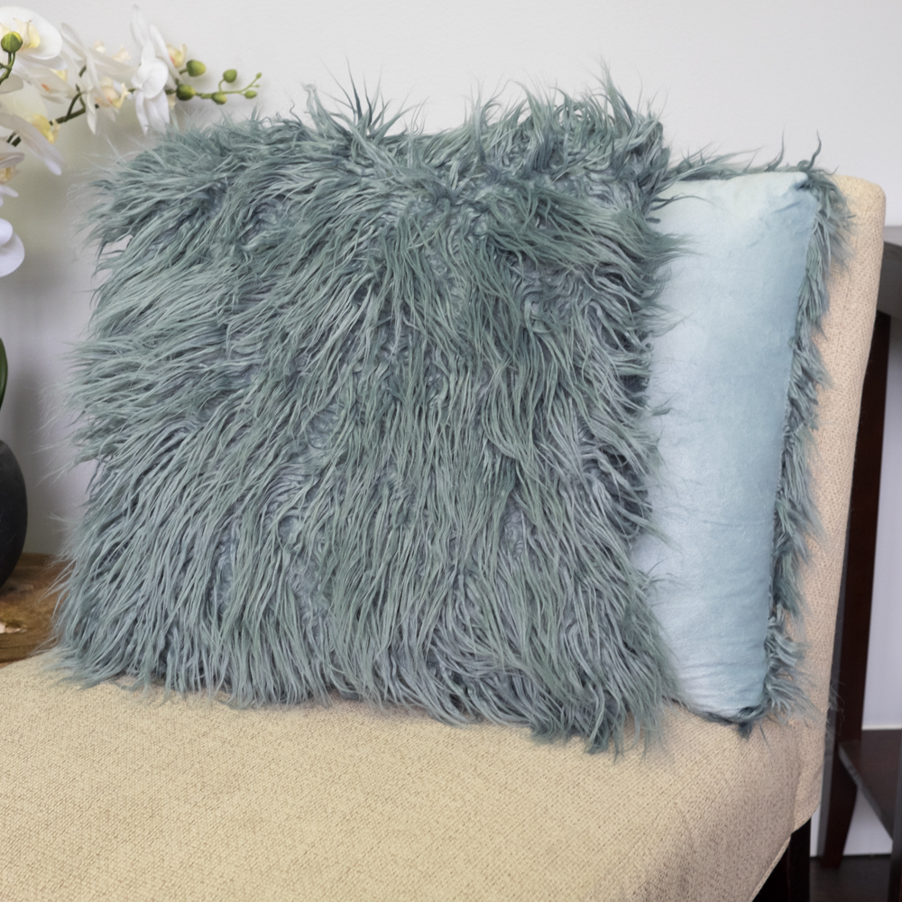 Mongolian Long Hair Faux Fur Decorative Throw Pillow Pair 18" x 18" Asst Colors