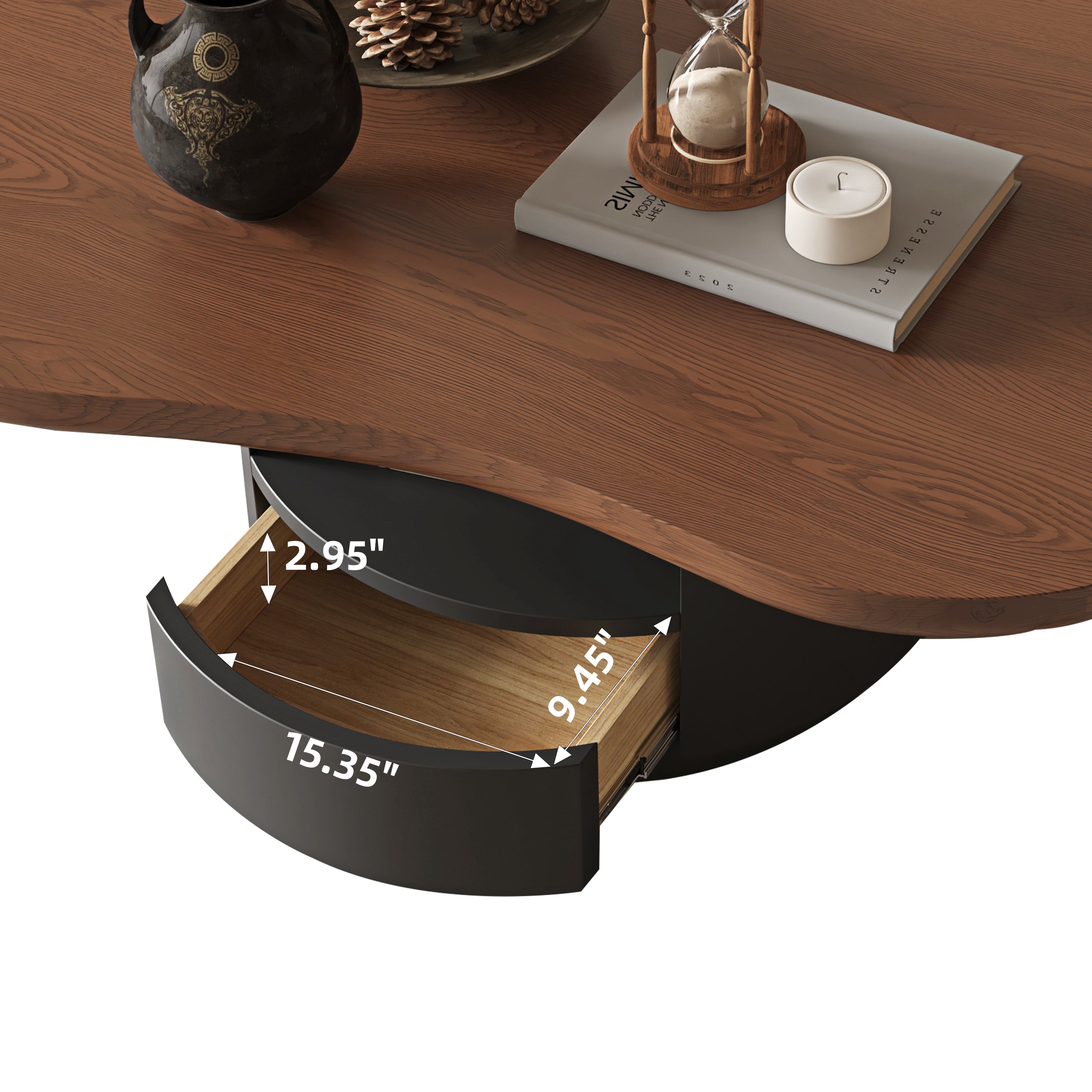 Euroco 47.24" Cloud Coffee Table with 2 Drawers, Mid-Century Modern Irregular Center Table with Storage Base for Living Room,Walnut