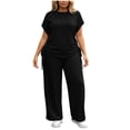 thumbnail image 5 of Ynynloco Women Plus Size 2 Piece Outfits Short Sleeve Pullover Top and Wide Straight Leg Pants Lounge Sets Tracksuit with Pockets, 5 of 8