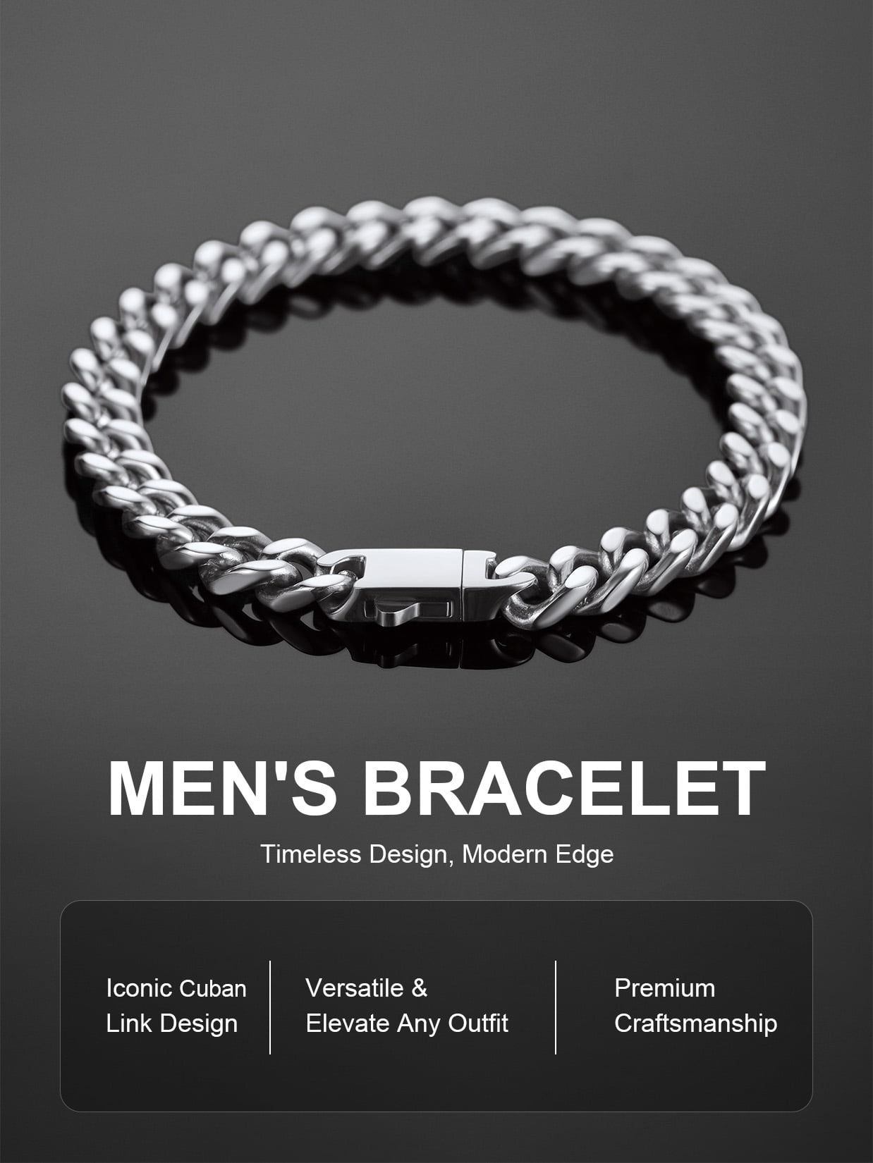 ChainsProMax Mens Metal Bracelets Stainless Steel Cuban Chain Bracelets for Men 7mm Wide 7.5inch