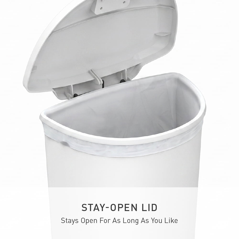simplehuman 13 Gallon Semi-Round Kitchen Trash Can, White Plastic