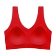thumbnail image 2 of Women's Wire Free Bra, Full Coverage V Neck Underwear with Wide Straps, Light Support Comfort Seamless Bra | VerBelle,Red 2XL, 2 of 3